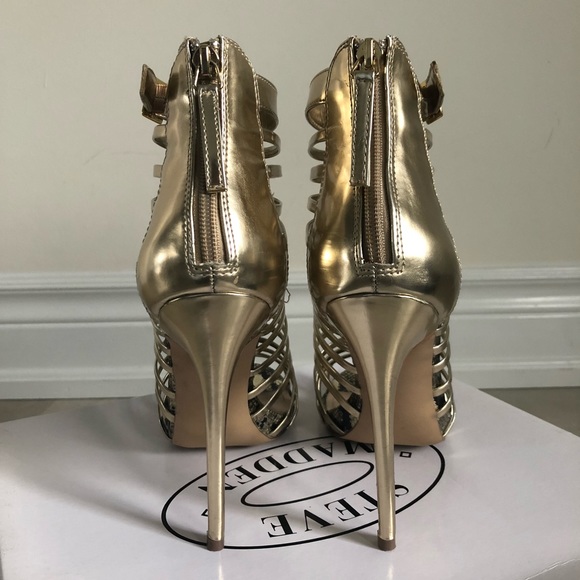 Steve Madden Gold Strappy 5” Heels - Picture 2 of 8